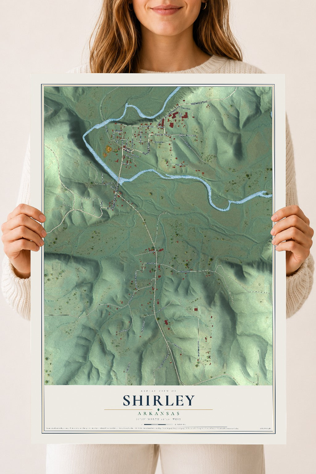 Map of Shirley, Arkansas, 18 x 24 inch unframed archival matte print