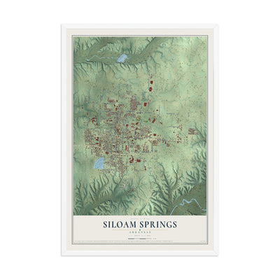 Map of Siloam Springs, Arkansas, 12 x 18 inch print in a white wood frame