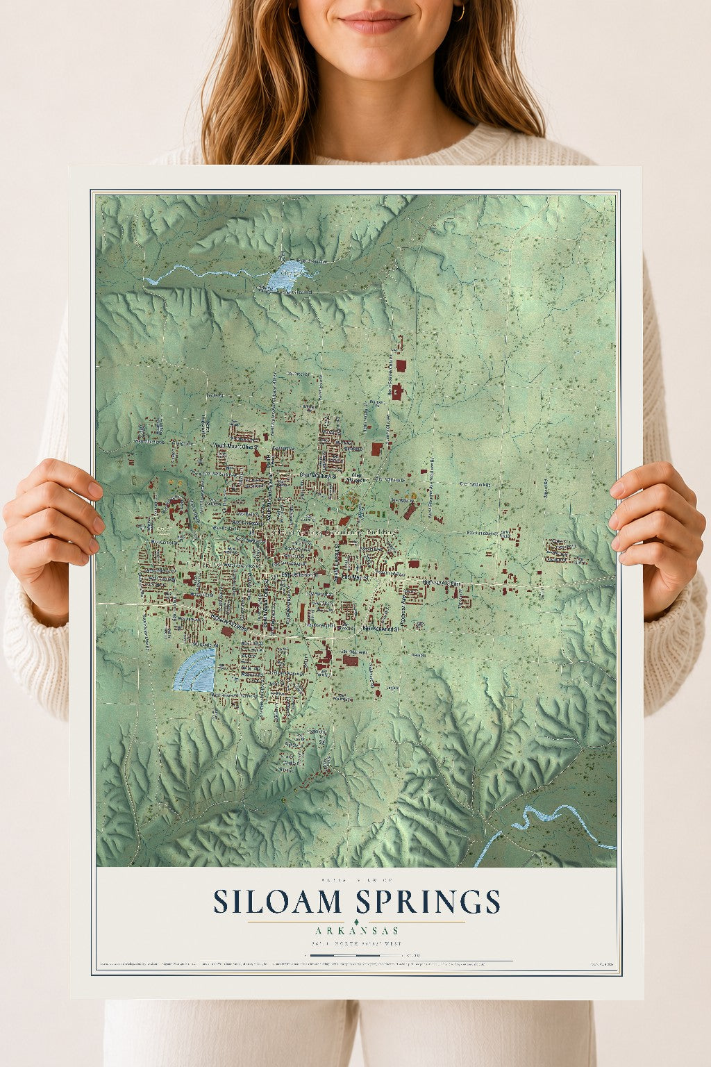 Map of Siloam Springs, Arkansas, 18 x 24 inch unframed archival matte print