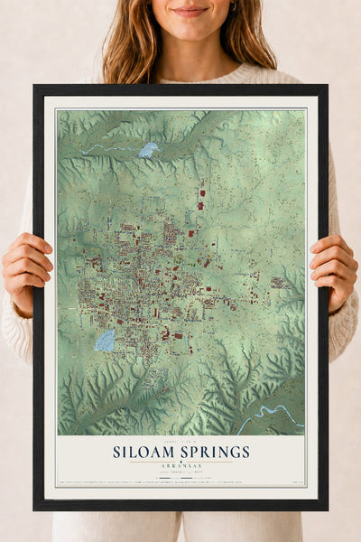 Map of Siloam Springs, Arkansas, 18 x 24 inch print in a black wood frame
