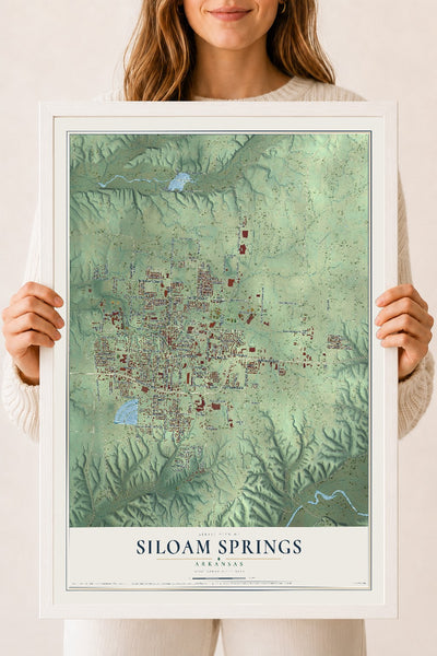 Map of Siloam Springs, Arkansas, 18 x 24 inch print in a white wood frame
