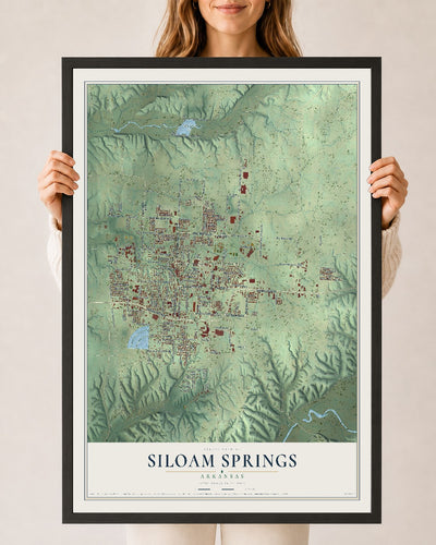 Map of Siloam Springs, Arkansas, 24 x 36 inch print in a black wood frame