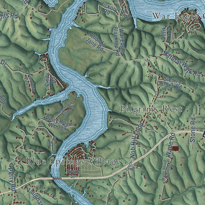 Close-up of the map of Sonora, Arkansas print showing street and building detail
