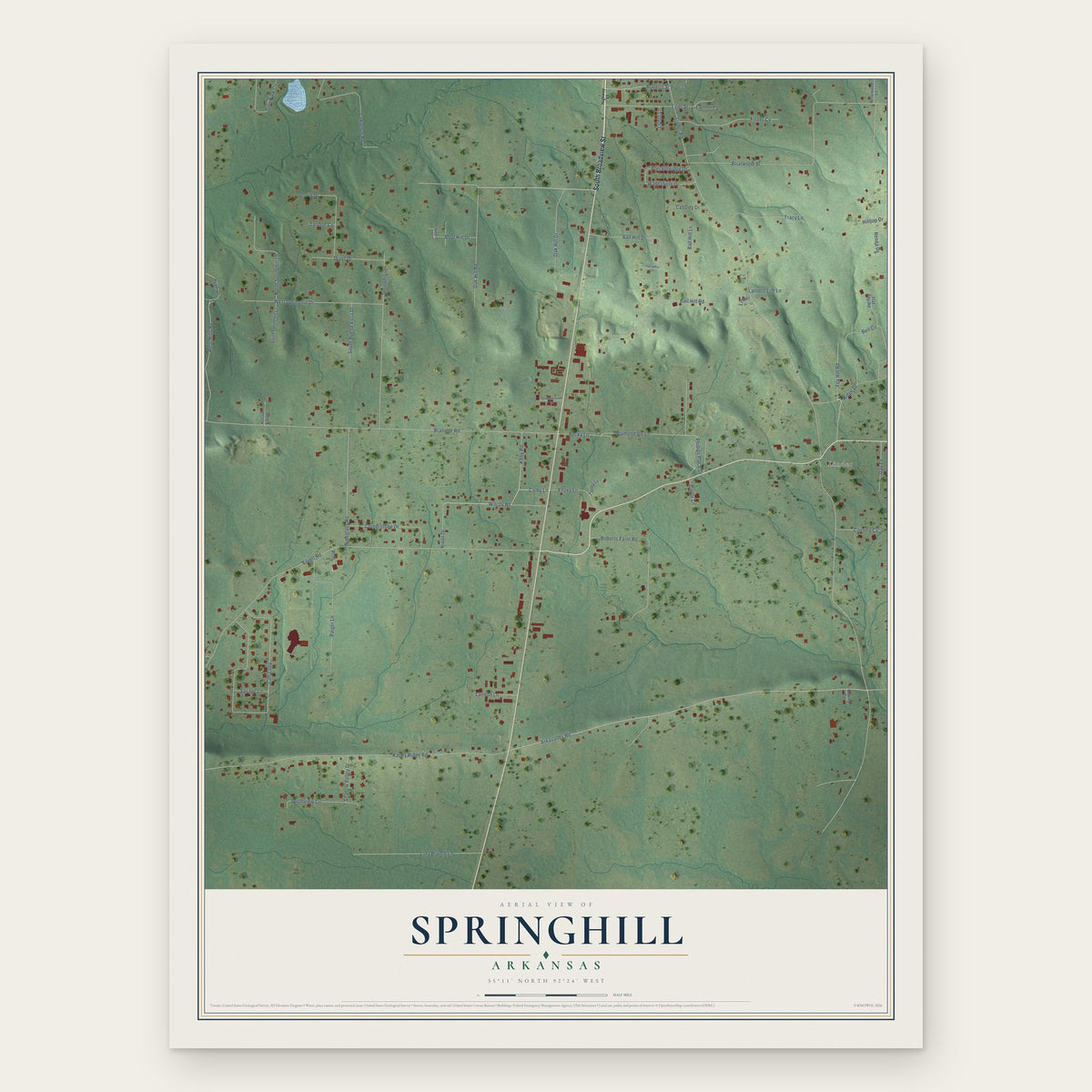 Springhill, Arkansas map print, the full design