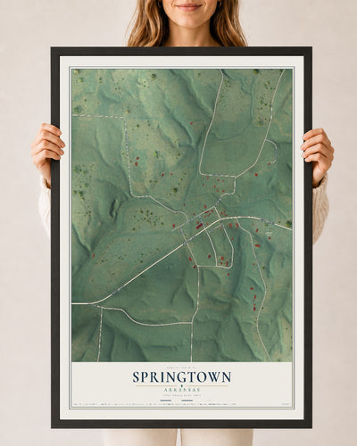 Map of Springtown, Arkansas, 24 x 36 inch print in a black wood frame