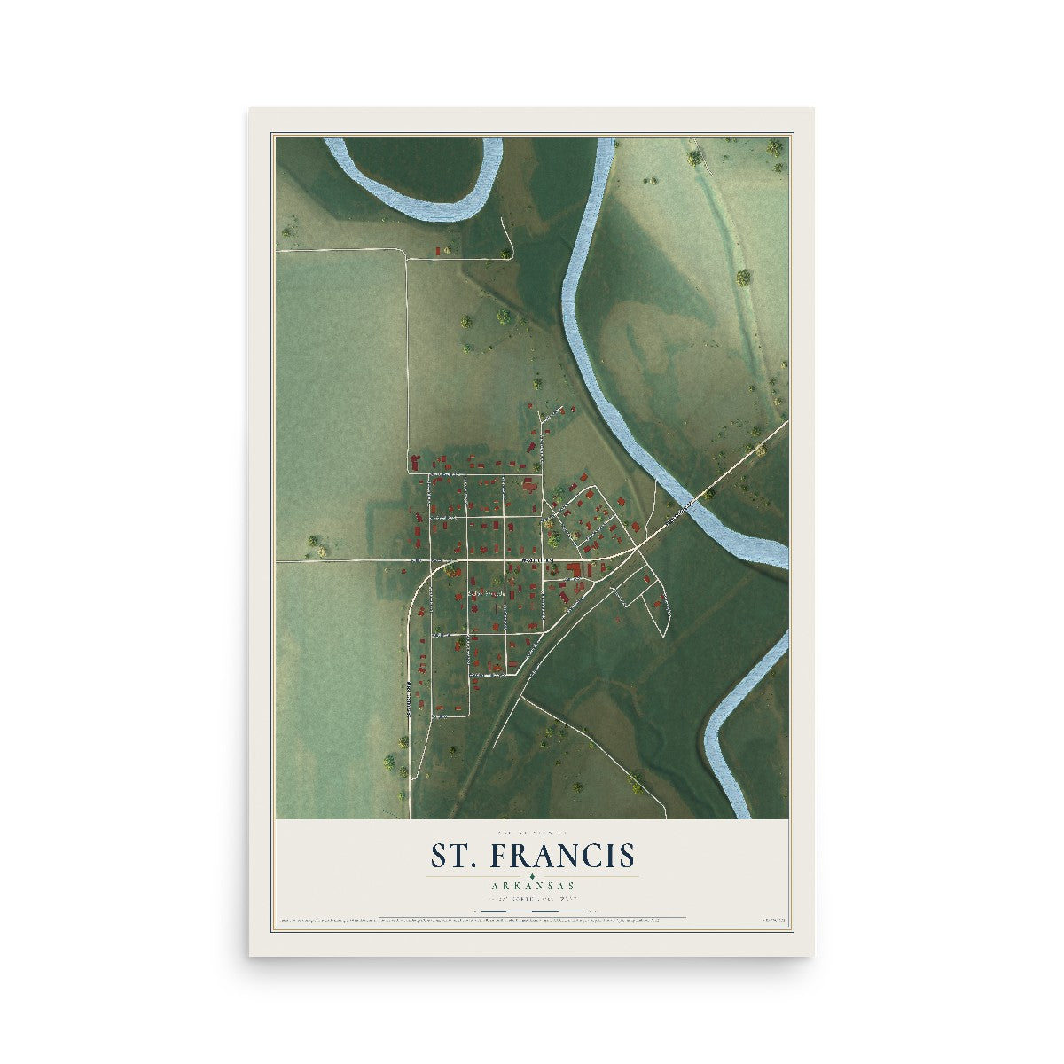 Map of St. Francis, Arkansas, 12 x 18 inch unframed archival matte print