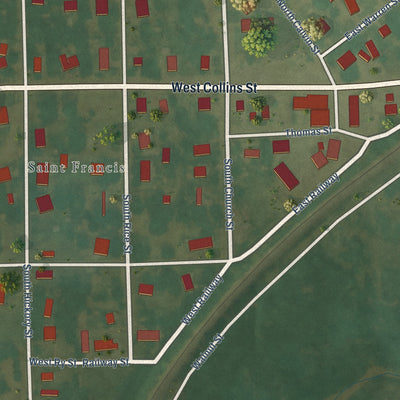 Close-up of the map of St. Francis, Arkansas print showing street and building detail