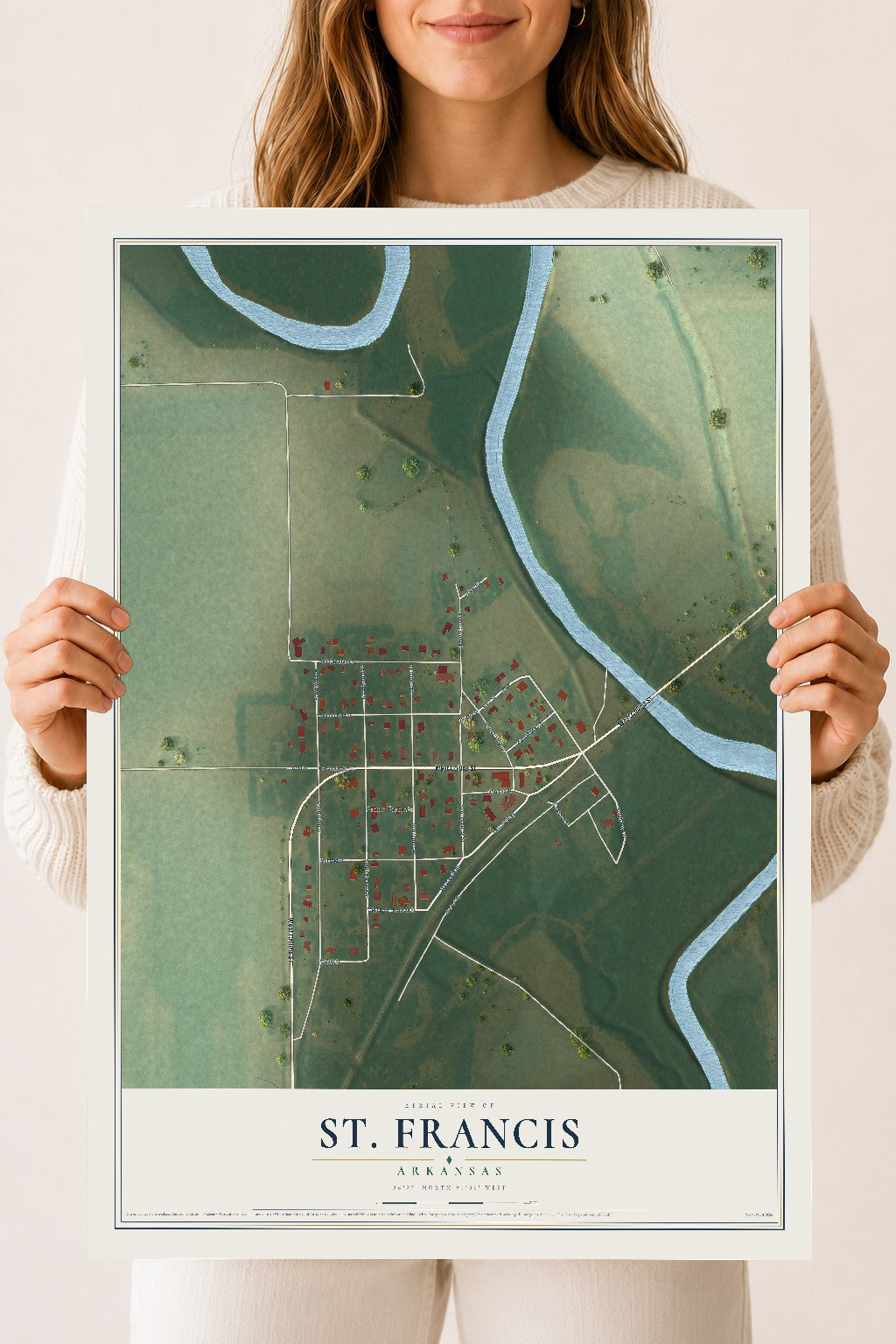 Map of St. Francis, Arkansas, 18 x 24 inch unframed archival matte print