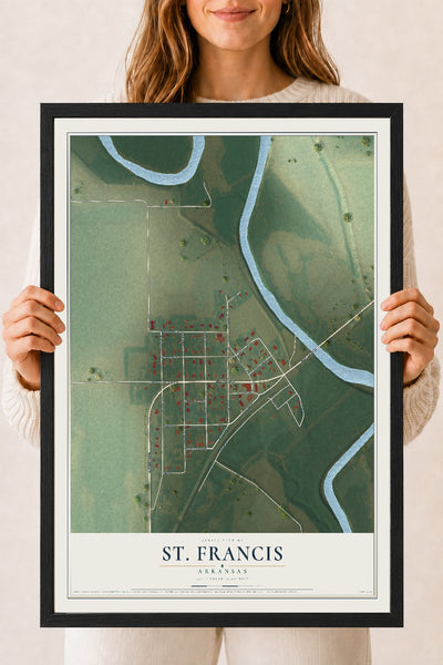 Map of St. Francis, Arkansas, 18 x 24 inch print in a black wood frame