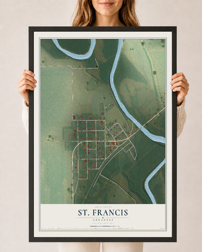 Map of St. Francis, Arkansas, 24 x 36 inch print in a black wood frame