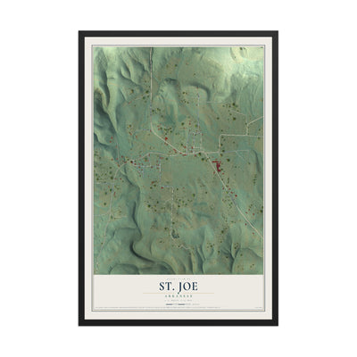Map of St. Joe, Arkansas, 12 x 18 inch print in a black wood frame