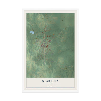 Map of Star City, Arkansas, 12 x 18 inch print in a white wood frame