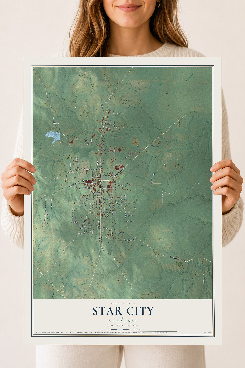 Map of Star City, Arkansas, 18 x 24 inch unframed archival matte print