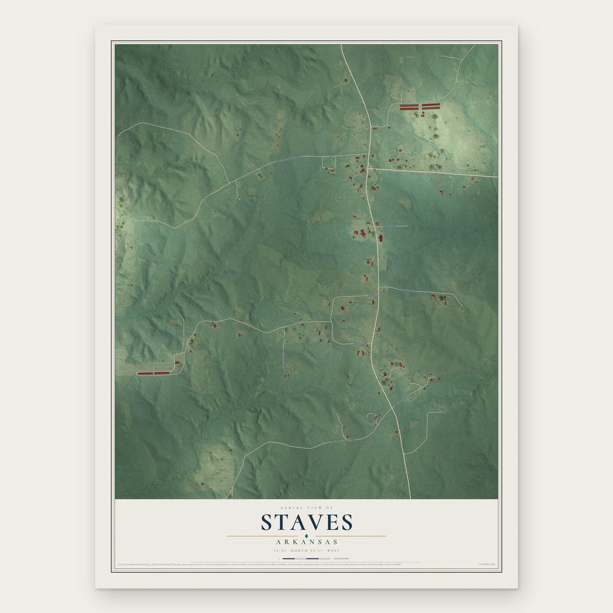 Staves, Arkansas map print, the full design