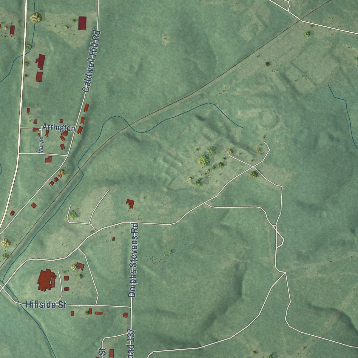 Second close-up of the map of Stephens, Arkansas print showing more streets and buildings