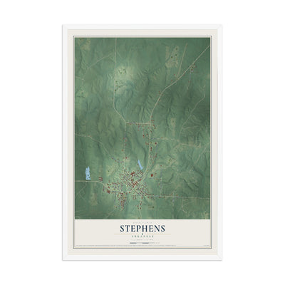 Map of Stephens, Arkansas, 12 x 18 inch print in a white wood frame