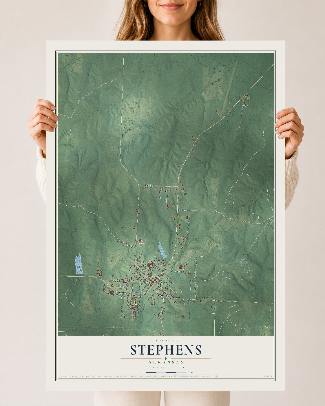 Map of Stephens, Arkansas, 24 x 36 inch unframed archival matte print