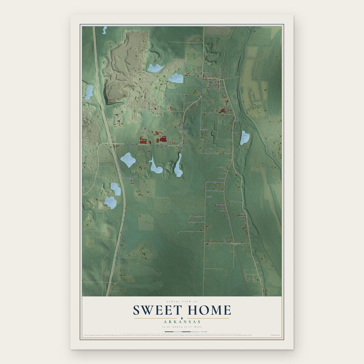 Sweet Home, Arkansas map print, the full design