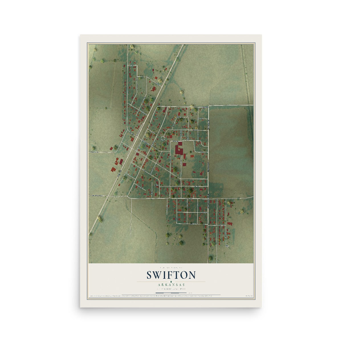 Map of Swifton, Arkansas, 12 x 18 inch unframed archival matte print