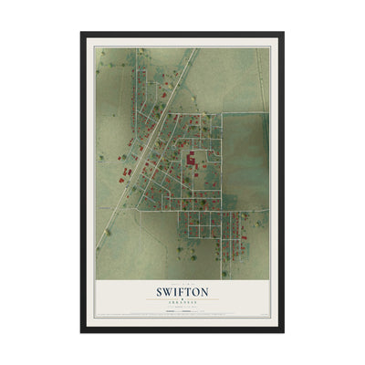 Map of Swifton, Arkansas, 12 x 18 inch print in a black wood frame