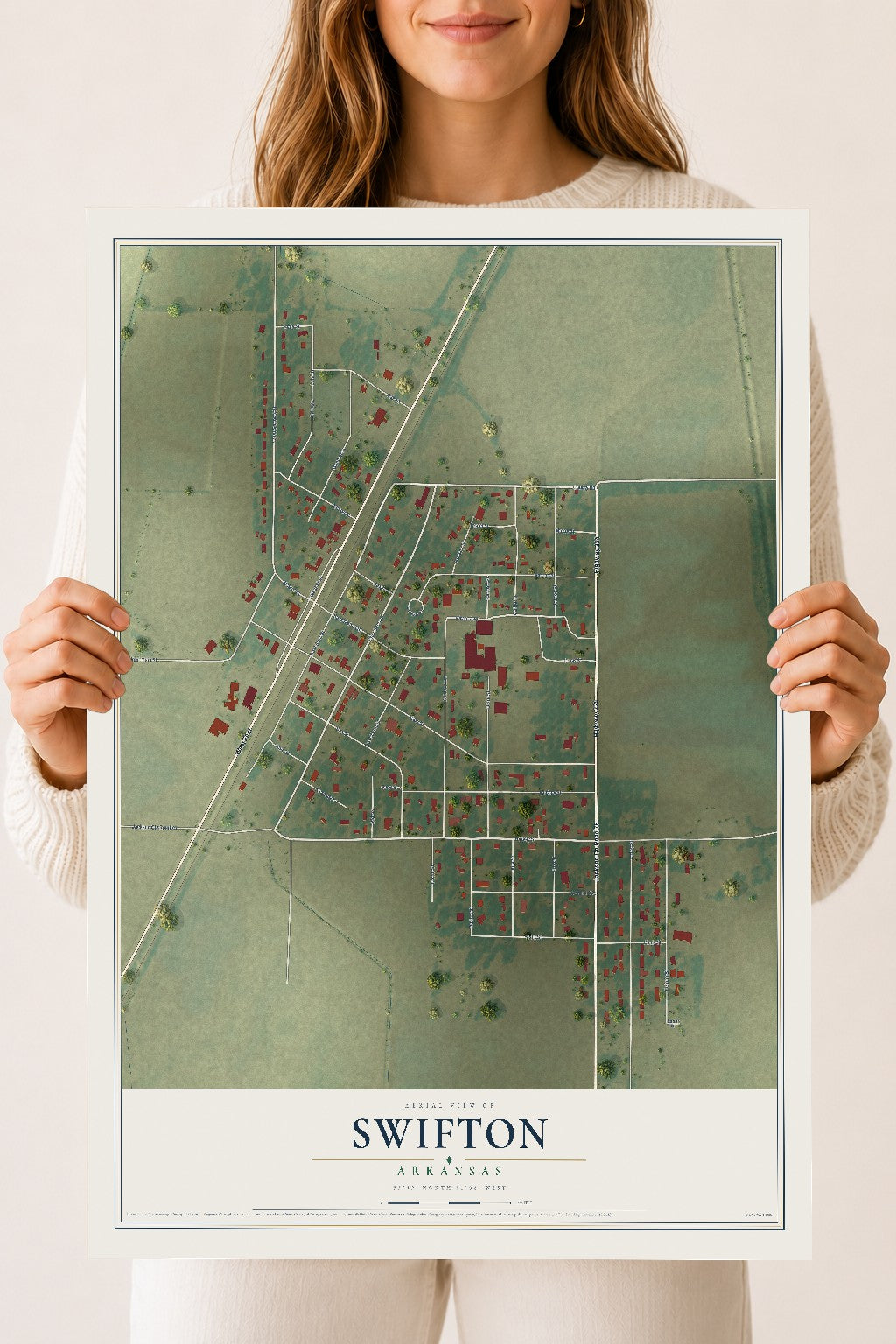 Map of Swifton, Arkansas, 18 x 24 inch unframed archival matte print
