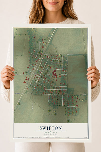 Map of Swifton, Arkansas, 18 x 24 inch unframed archival matte print