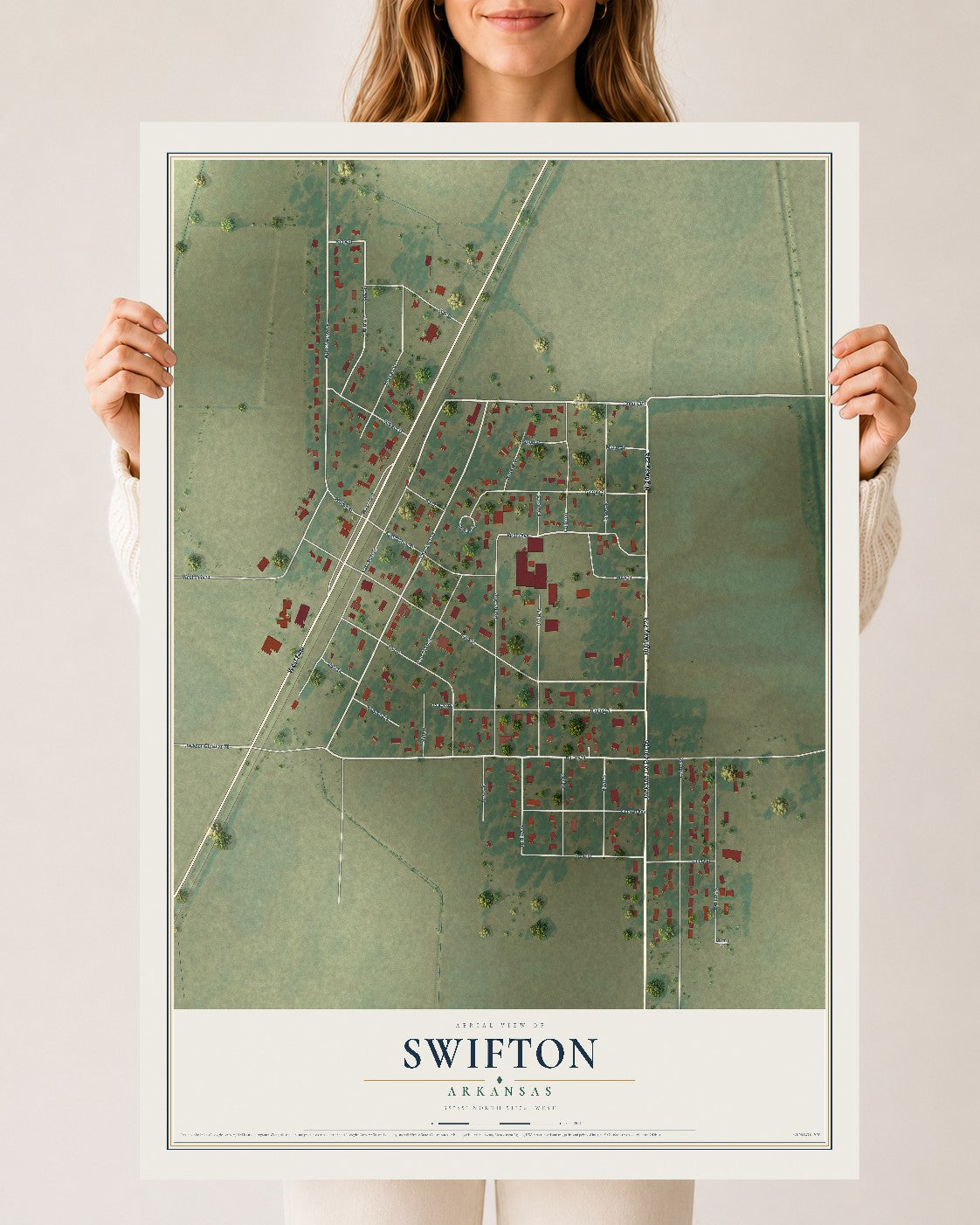 Map of Swifton, Arkansas, 24 x 36 inch unframed archival matte print