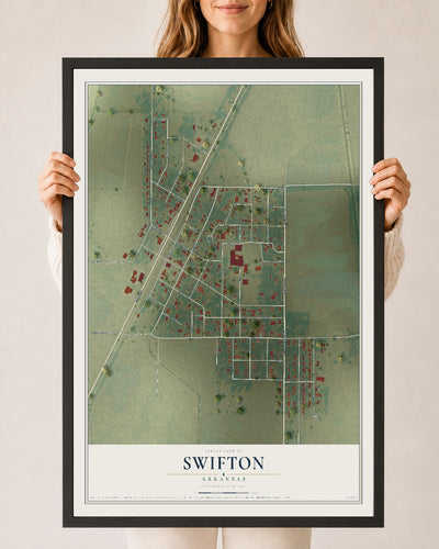 Map of Swifton, Arkansas, 24 x 36 inch print in a black wood frame