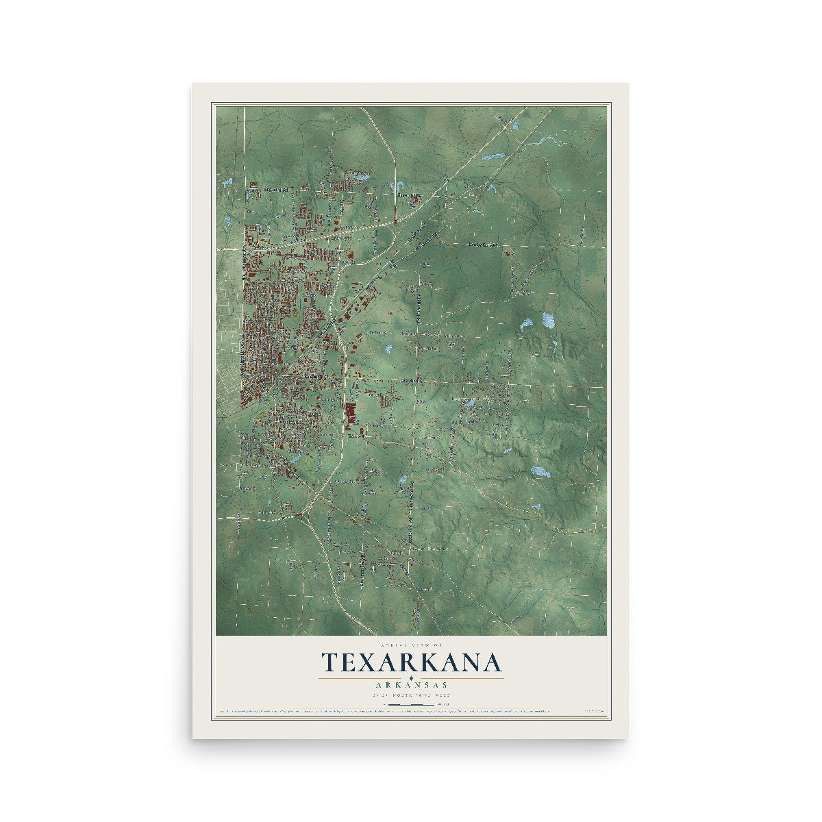 Map of Texarkana, Arkansas, 12 x 18 inch unframed archival matte print