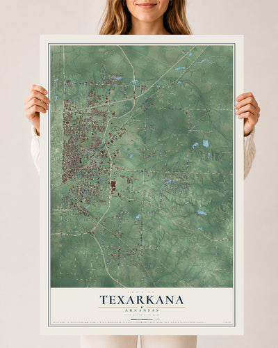 Map of Texarkana, Arkansas, 24 x 36 inch unframed archival matte print