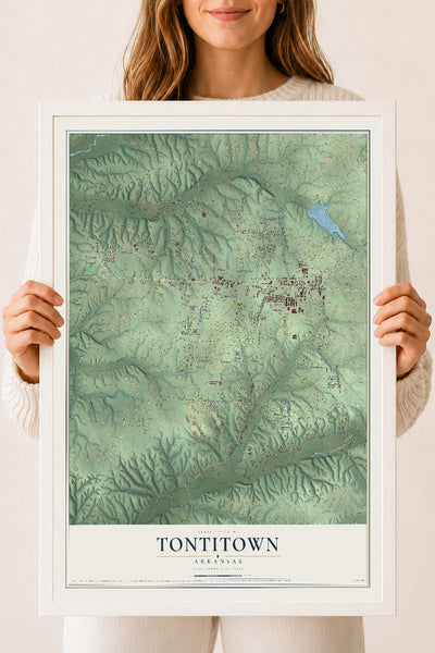 Map of Tontitown, Arkansas, 18 x 24 inch print in a white wood frame