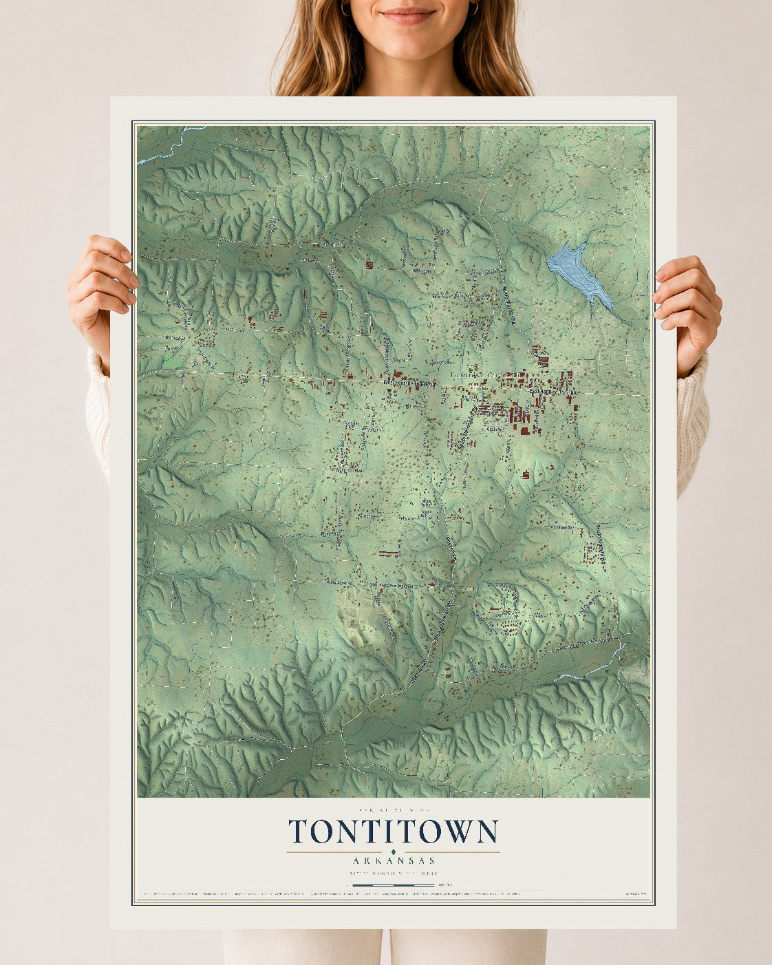 Map of Tontitown, Arkansas, 24 x 36 inch unframed archival matte print