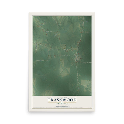Map of Traskwood, Arkansas, 12 x 18 inch unframed archival matte print