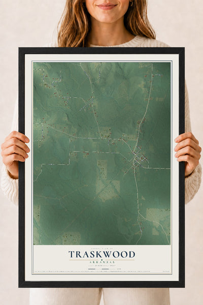 Map of Traskwood, Arkansas, 18 x 24 inch print in a black wood frame