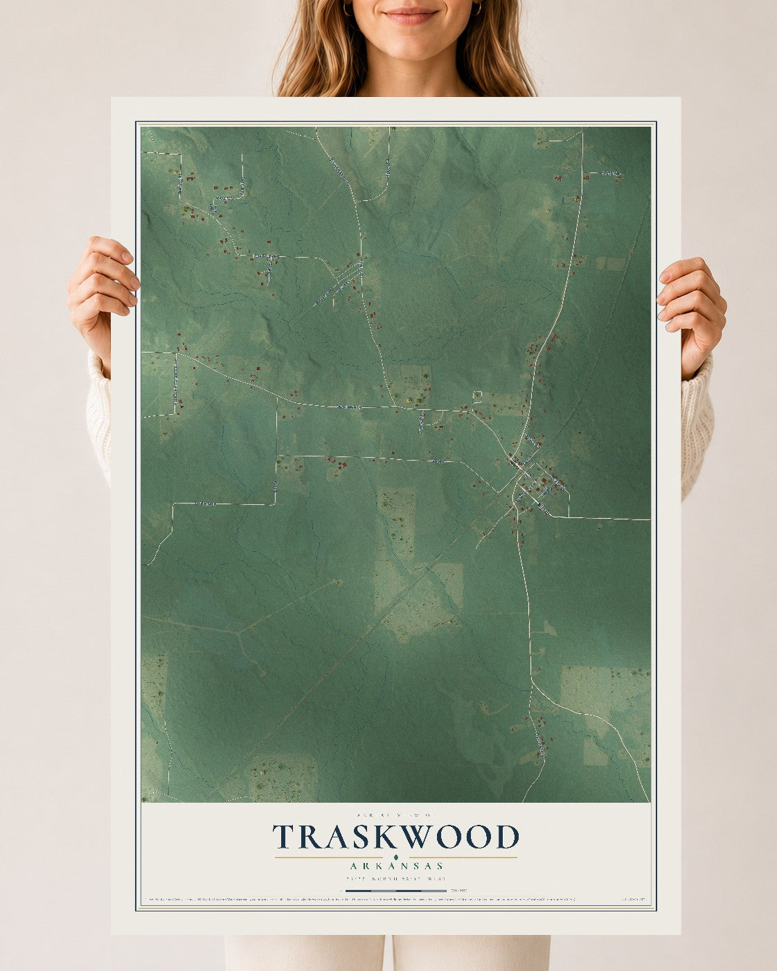 Map of Traskwood, Arkansas, 24 x 36 inch unframed archival matte print