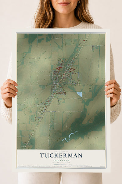 Map of Tuckerman, Arkansas, 18 x 24 inch unframed archival matte print