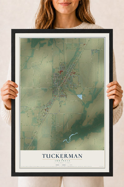 Map of Tuckerman, Arkansas, 18 x 24 inch print in a black wood frame