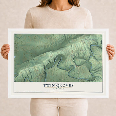 Map of Twin Groves, Arkansas, 12 x 18 inch print in a white wood frame
