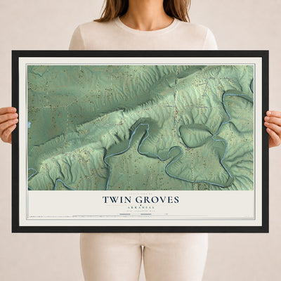 Map of Twin Groves, Arkansas, 18 x 24 inch print in a black wood frame