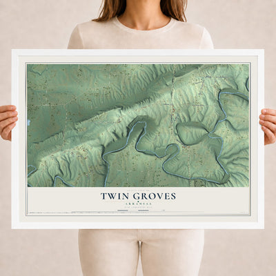 Map of Twin Groves, Arkansas, 18 x 24 inch print in a white wood frame