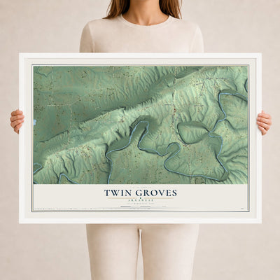 Map of Twin Groves, Arkansas, 24 x 36 inch print in a white wood frame