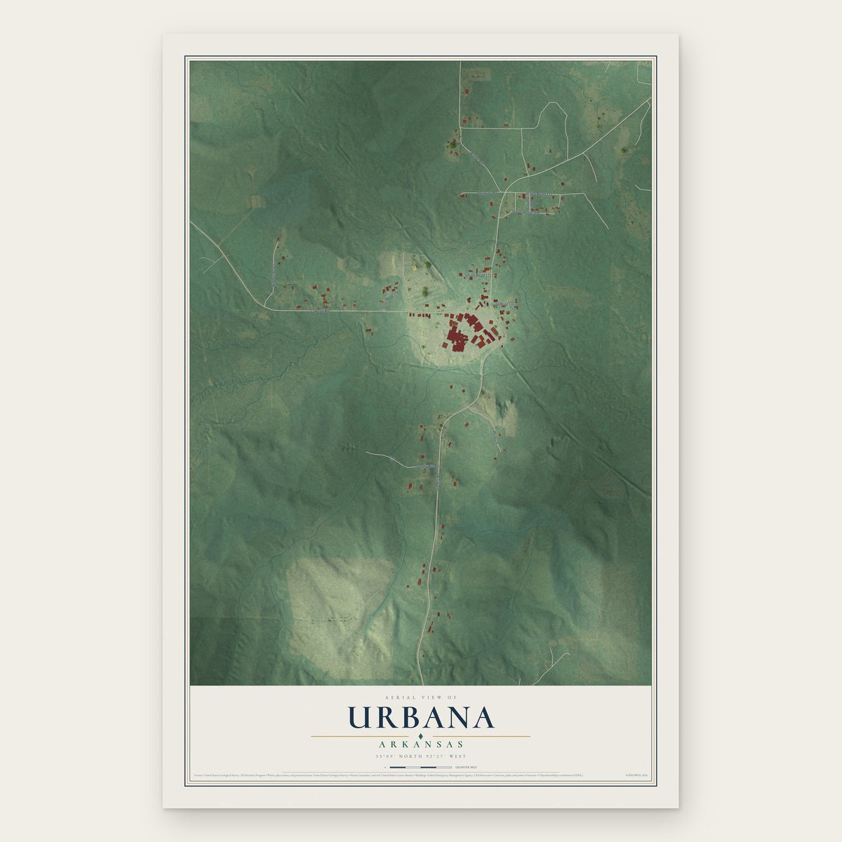 Urbana, Arkansas map print, the full design