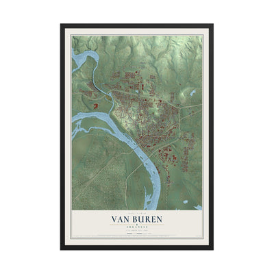 Map of Van Buren, Arkansas, 12 x 18 inch print in a black wood frame