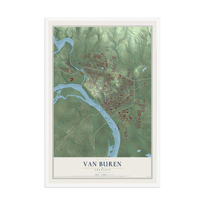 Map of Van Buren, Arkansas, 12 x 18 inch print in a white wood frame