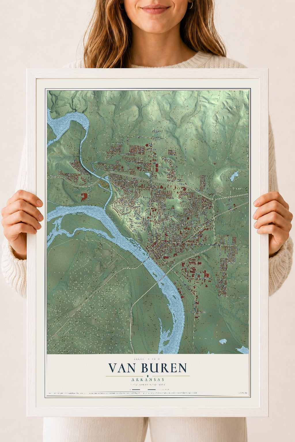 Map of Van Buren, Arkansas, 18 x 24 inch print in a white wood frame