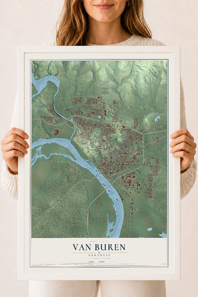Map of Van Buren, Arkansas, 18 x 24 inch print in a white wood frame
