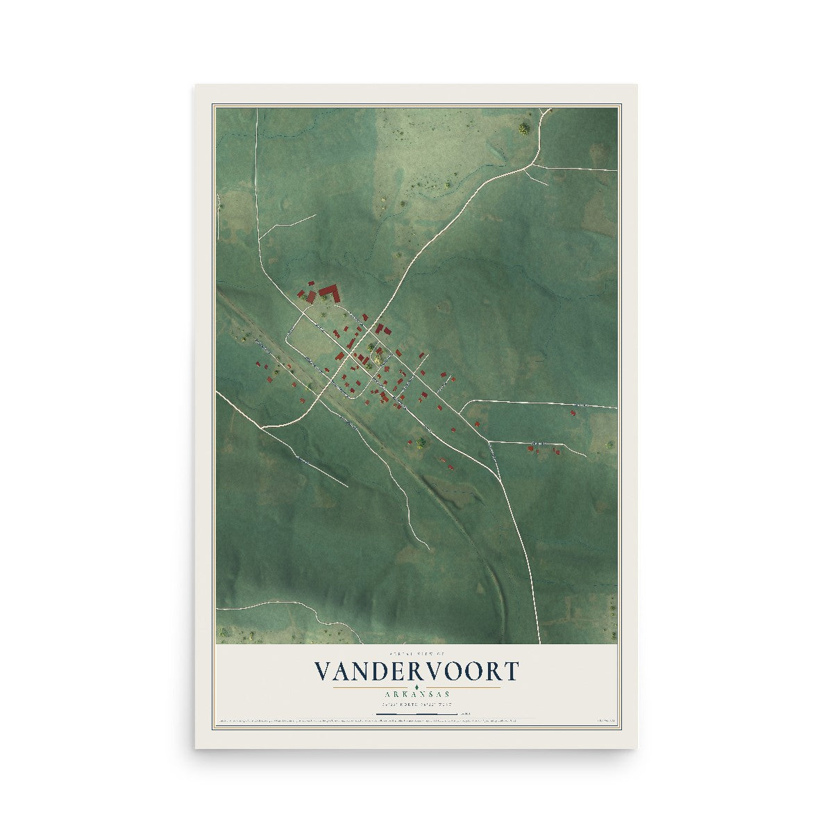 Map of Vandervoort, Arkansas, 12 x 18 inch unframed archival matte print