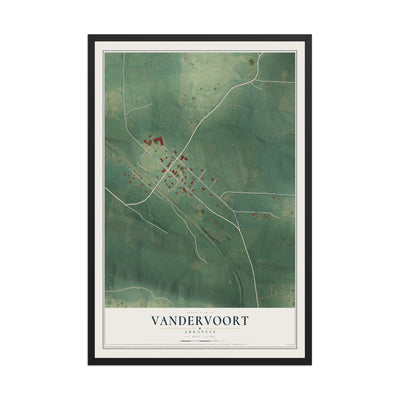 Map of Vandervoort, Arkansas, 12 x 18 inch print in a black wood frame