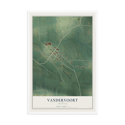 Map of Vandervoort, Arkansas, 12 x 18 inch print in a white wood frame
