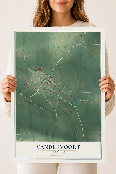 Map of Vandervoort, Arkansas, 18 x 24 inch unframed archival matte print